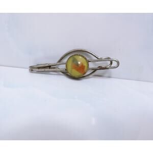 Vintage Silver Tone American Flag Glass Dome Tie Bar